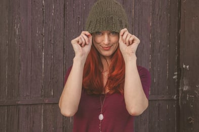 Canva - Woman Wearing Maroon Scoop-neck Shirt With Brown Knit Cap