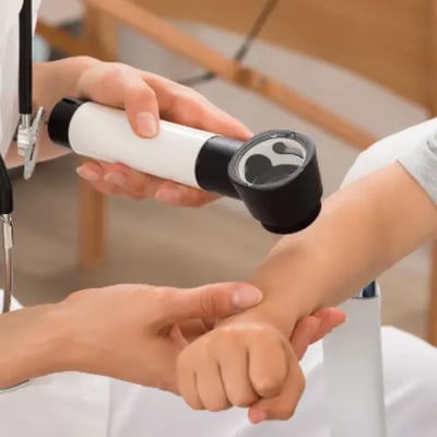 Doctor perfoming a skin cancer check