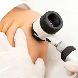 Doctor performing a skin check with dermoscopy